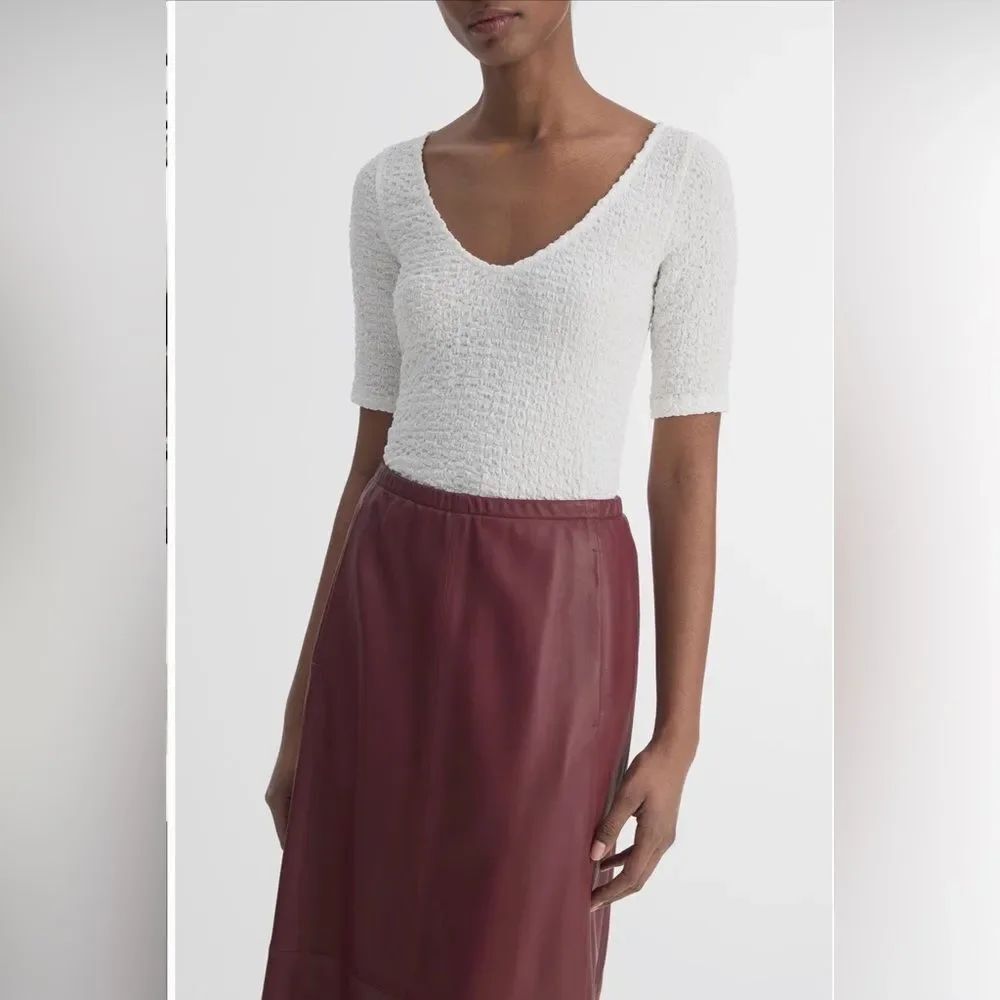 NWT Vince Textured V Neck Knit Top White Sz S